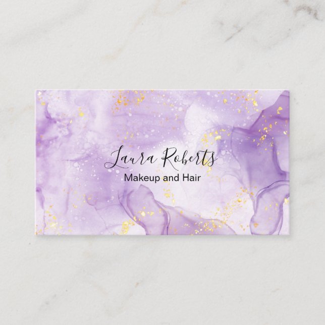 Carte De Visite Parties scintillant en marbre violet esthétique Ca (Devant)