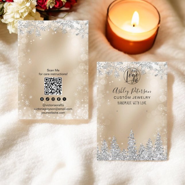 Carte De Visite Parties scintillant en or argenté logo bijouterie (Silver gold glitter logo jewelry earring display business card)