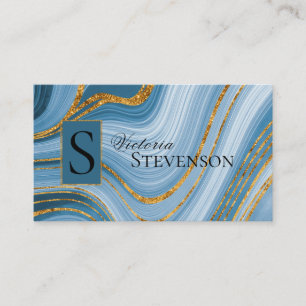 Carte De Visite Parties scintillant en or bleu Monogramme élégan