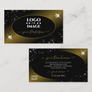 Carte De Visite Parties scintillant en or noir de luxe Stars Diamo