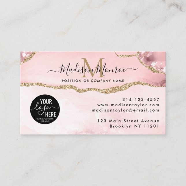 Carte De Visite Parties scintillant en or rose vierge Logo personn (Devant)