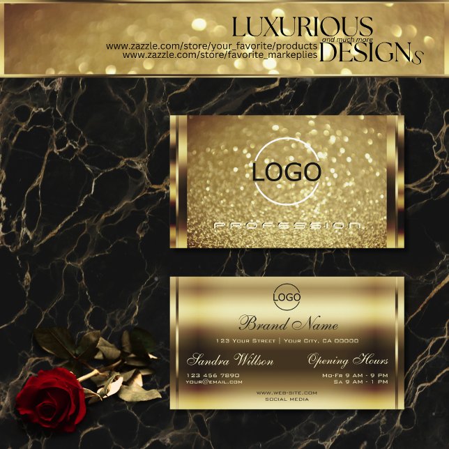 Carte De Visite Parties scintillant et logo Elegance Golden Shimme (Créateur téléchargé)