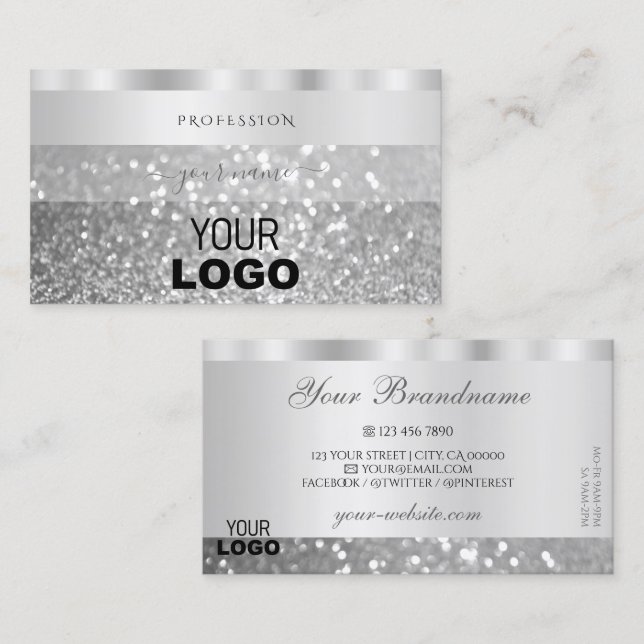 Carte De Visite Parties scintillant étincelante argentée glamour A (Devant / Derrière)