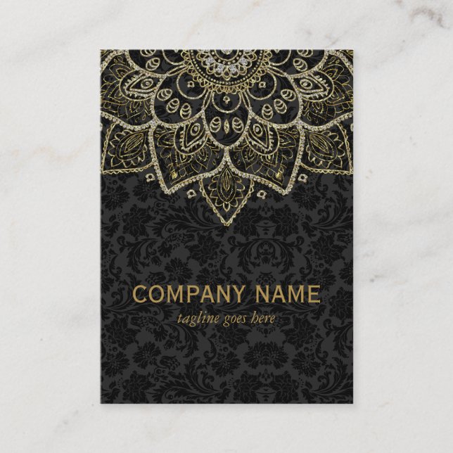 Carte De Visite Parties scintillant Faux Noir Et Floral Or Mandala (Devant)