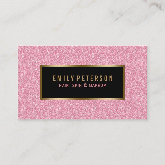 Carte De Visite Parties scintillant Fax Rose Avec Accents Noir Et  (Devant)