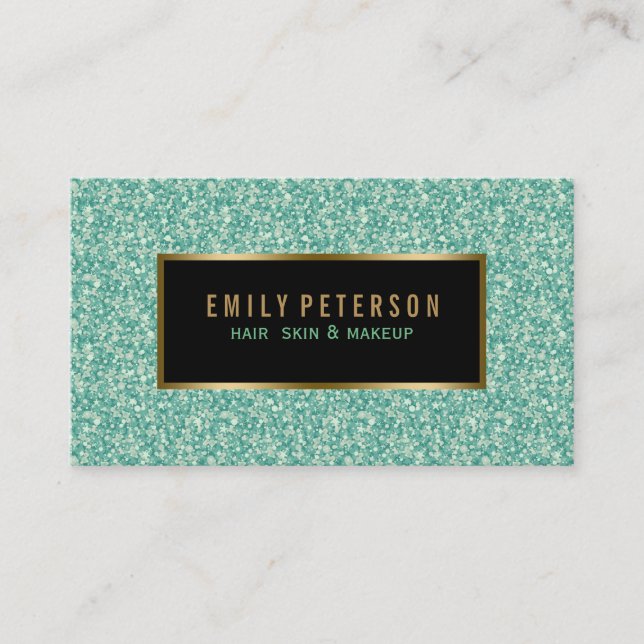 Carte De Visite Parties scintillant Fax Vert Avec Accents Noir Et  (Devant)
