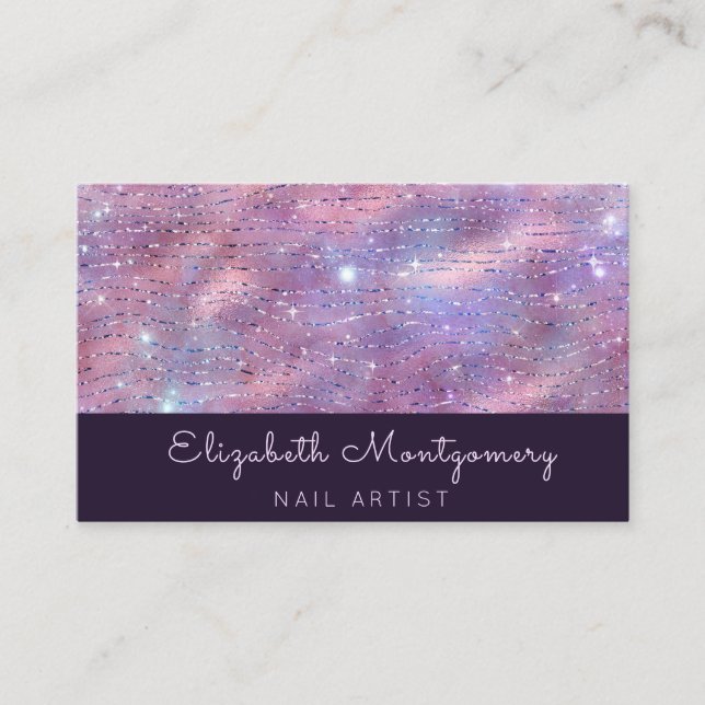Carte De Visite Parties scintillant fille Lavendar Pink Script (Devant)