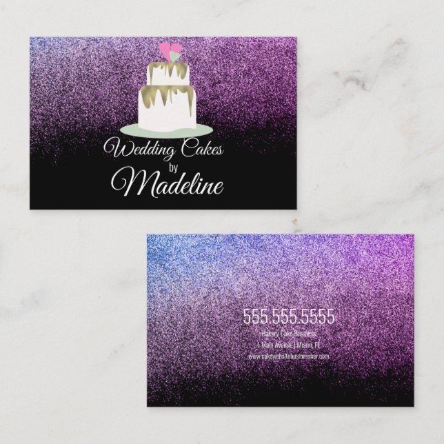 Carte De Visite Parties scintillant Foil Mariage Gâteau Niveau Bou (Devant / Derrière)