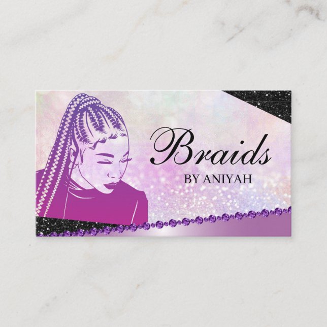 Carte De Visite Parties scintillant Glam Moderne Hair Braiing Salo (Devant)