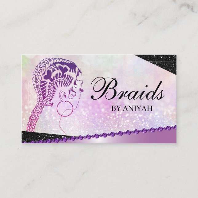 Carte De Visite Parties scintillant Glam Moderne Hair Braiing Salo (Devant)