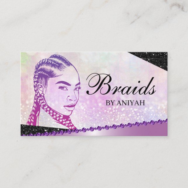 Carte De Visite Parties scintillant Glam Moderne Hair Braiing Salo (Devant)