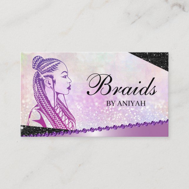 Carte De Visite Parties scintillant Glam Moderne Hair Braiing Salo (Devant)