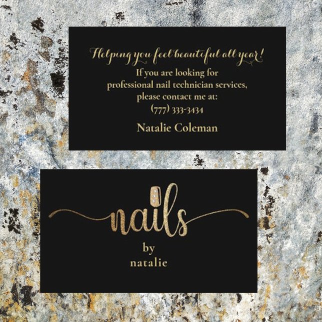 Carte De Visite Parties scintillant Gold & Black Nail Technicien C (Créateur téléchargé)