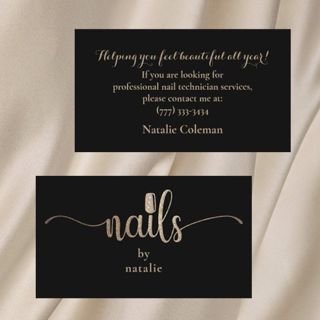 Carte De Visite Parties scintillant Gold & Black Nail Technicien C (Créateur téléchargé)