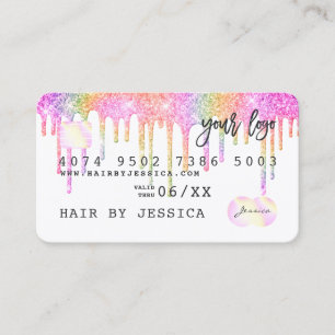 Carte De Visite Parties scintillant gouttes d'eau rose arc-en-ciel