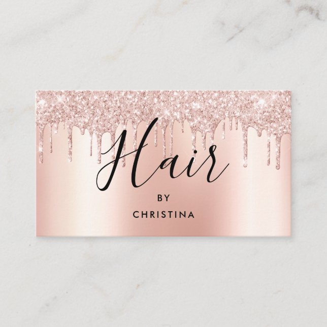 Carte De Visite Parties scintillant gouttes rose or métal coiffeur (Devant)
