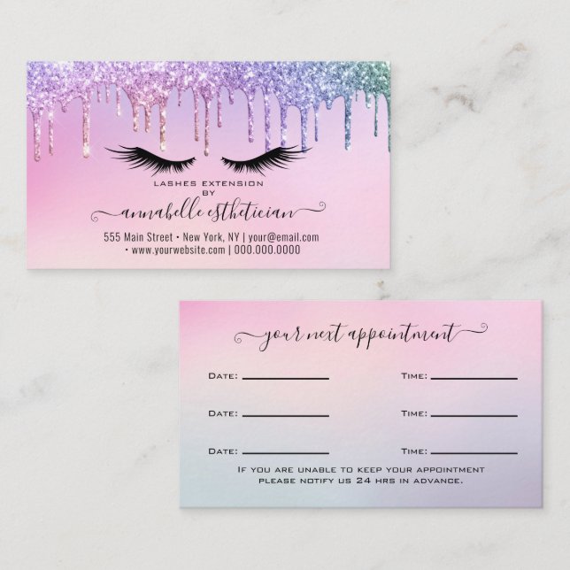 Carte De Visite Parties scintillant Holographe Eyelash Extension R (Devant / Derrière)