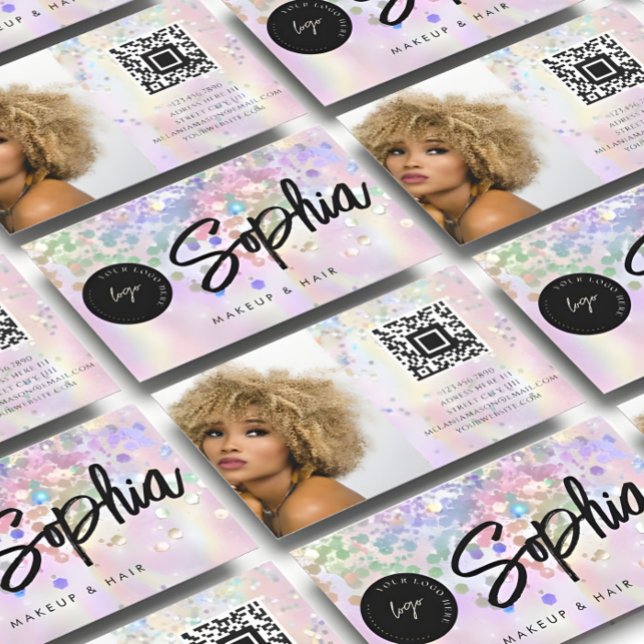 Carte De Visite Parties scintillant holographique Code QR Logo Bea (Créateur téléchargé)