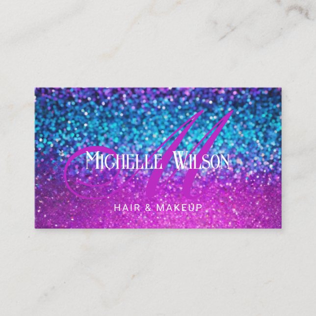 Carte De Visite Parties scintillant Holographique moderne Monogram (Devant)