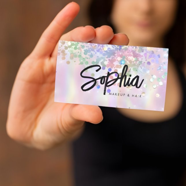 Carte De Visite Parties scintillant holographique QR Code beauté r (Créateur téléchargé)