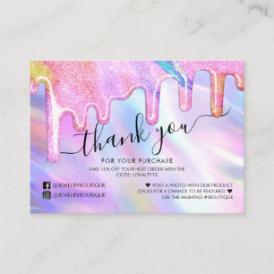 Carte De Visite Parties scintillant Holographique Unicorn Merci cl