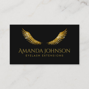 Carte De Visite Parties scintillant Lashes Gold Wings Simple Black