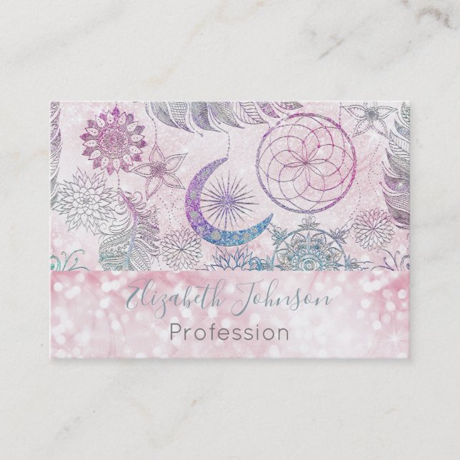 Carte De Visite Parties scintillant magique Iridescente Plumes Dre (Devant)