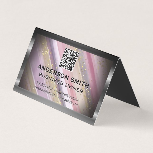 Carte De Visite Parties scintillant métallique brossée | Code Qr (Devant)