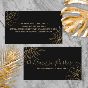 Carte De Visite Parties scintillant minimale en or noir Foliage ex
