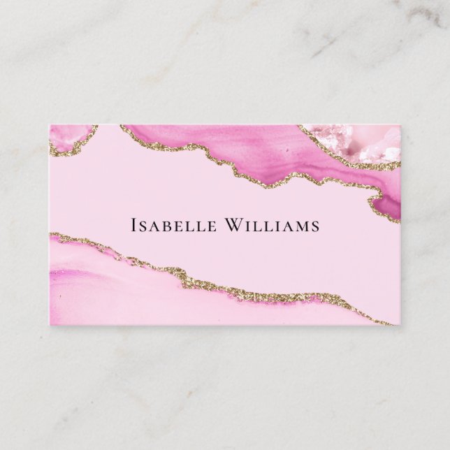 Carte De Visite Parties scintillant moderne en marbre rose agate (Devant)