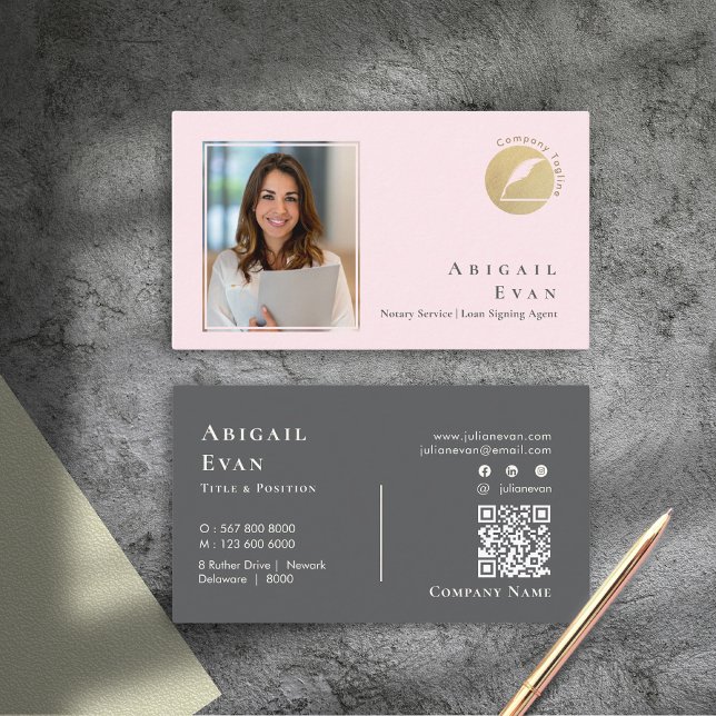 Carte De Visite Parties scintillant moderne Gold Fee Blush Pink Ph (Modern Glitter Gold Feather Blush Pink Photo Business Card)