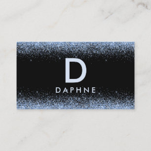 Carte De Visite Parties scintillant moderne noir et bleu monogramm