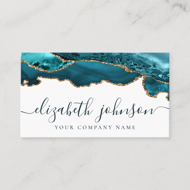 Carte De Visite Parties scintillant moderne Turquoise or vert marb (Devant)