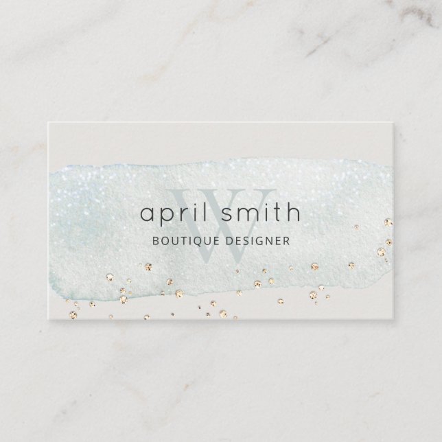 Carte De Visite Parties scintillant Monogramme Abstraite Aqua Blue (Devant)
