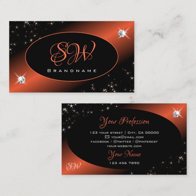 Carte De Visite Parties scintillant noire de luxe Stars Bijoux Mon (Devant / Derrière)