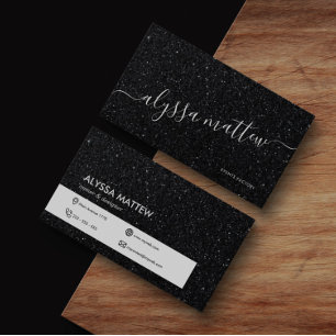 Carte De Visite Parties scintillant Noire Premium Luxe Glam Modern