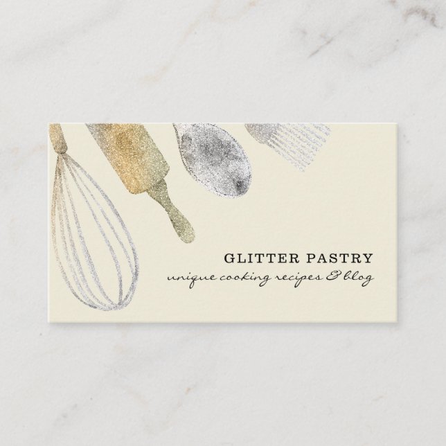 Carte De Visite Parties scintillant or argent pâtisserie boulanger (Devant)