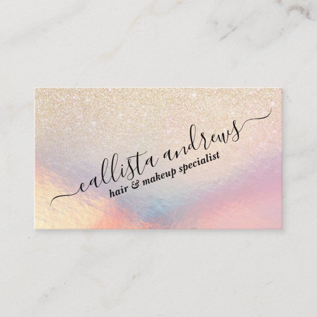Carte De Visite Parties scintillant Or Chic Iridescente Holographi (Devant)