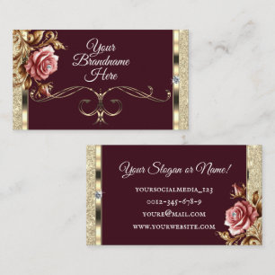 Carte De Visite Parties scintillant Or de luxe rose Rose Vintage B
