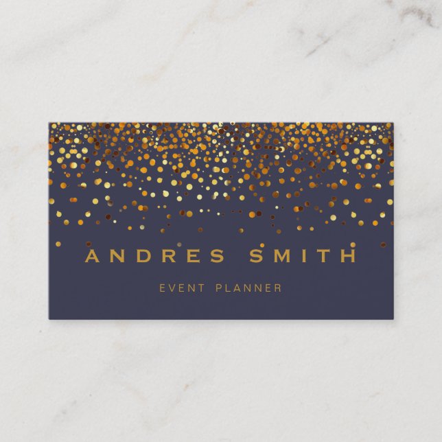 Carte De Visite Parties scintillant Or Faux Foil Confetti Noir (Devant)