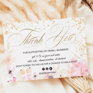 Carte De Visite Parties scintillant or floral pastel logo script m