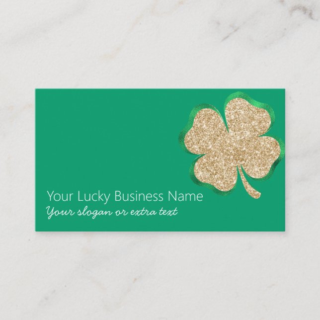 Carte De Visite Parties scintillant or Lucky Four Leaf Clover sur  (Devant)
