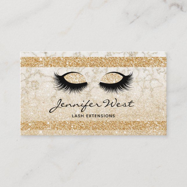 Carte De Visite Parties scintillant Or maquillage en marbre blanc  (Devant)