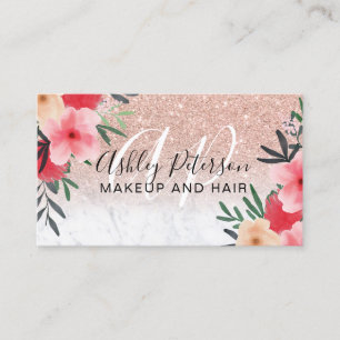 Carte De Visite parties scintillant or rose  en marbre fleuri