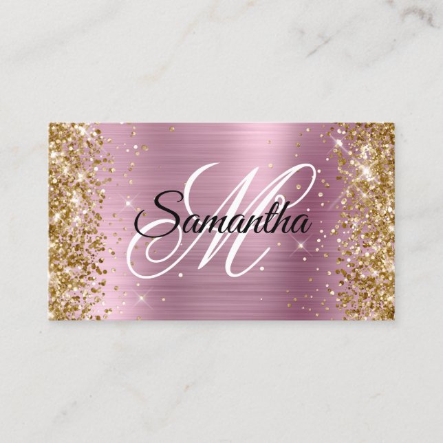 Carte De Visite Parties scintillant or rose huile Fancy Monogram