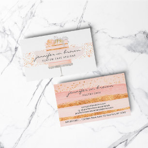 Carte De Visite Parties scintillant Orange Floral Gâteau Élégant B