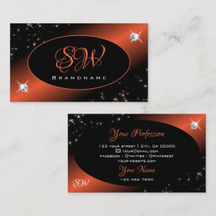 Carte De Visite Parties scintillant Orange Noir Luxe Étoiles Bijou