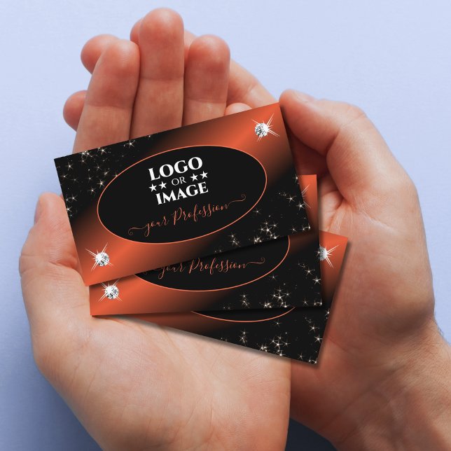 Carte De Visite Parties scintillant orange noire de luxe Stars Bij (Créateur téléchargé)
