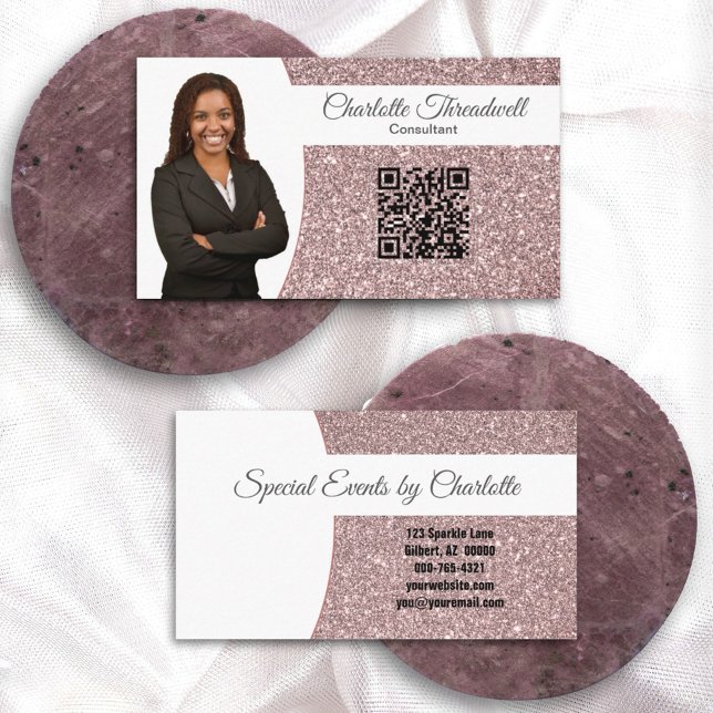 Carte De Visite Parties scintillant professionnelle Rose Gold Phot (Créateur téléchargé)
