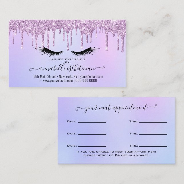 Carte De Visite Parties scintillant Purple Eyelash Extension Rende (Devant / Derrière)